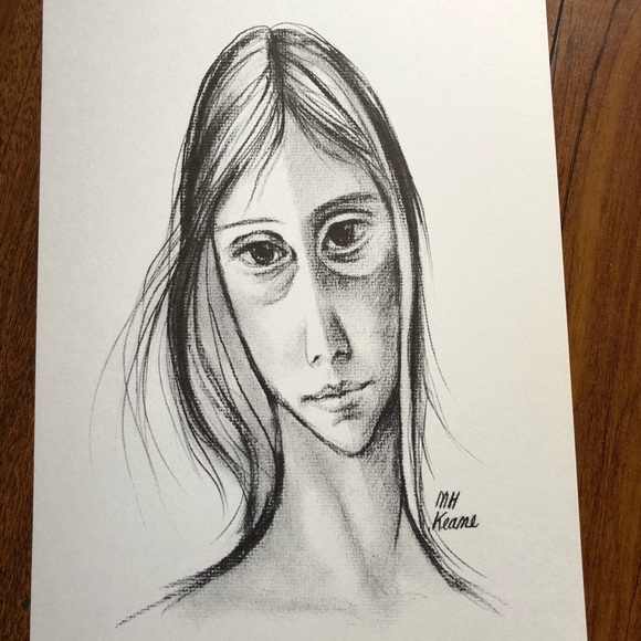 Margaret Keane VTG 60's Mod Black White Art Print - Picture 5 of 5